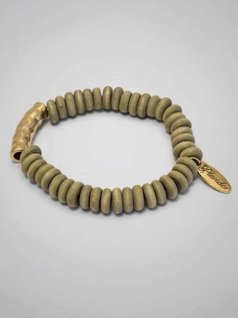 Plunder Olive Green Beaded Stretch Bracelet with Gold Accent - NWOT